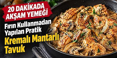 20 Dakikada Akşam Yemeği: Fırın Kullanmadan Yapılan Pratik Kremalı Mantarlı Tavuk