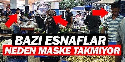Antalya'da bazı pazarcı esnafı maske takmıyor, zabıta bakıyor.