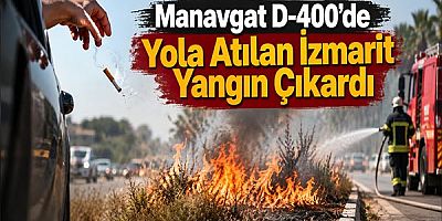 Manavgat D-400'de Yola Atılan İzmarit Yangın Çıkardı
